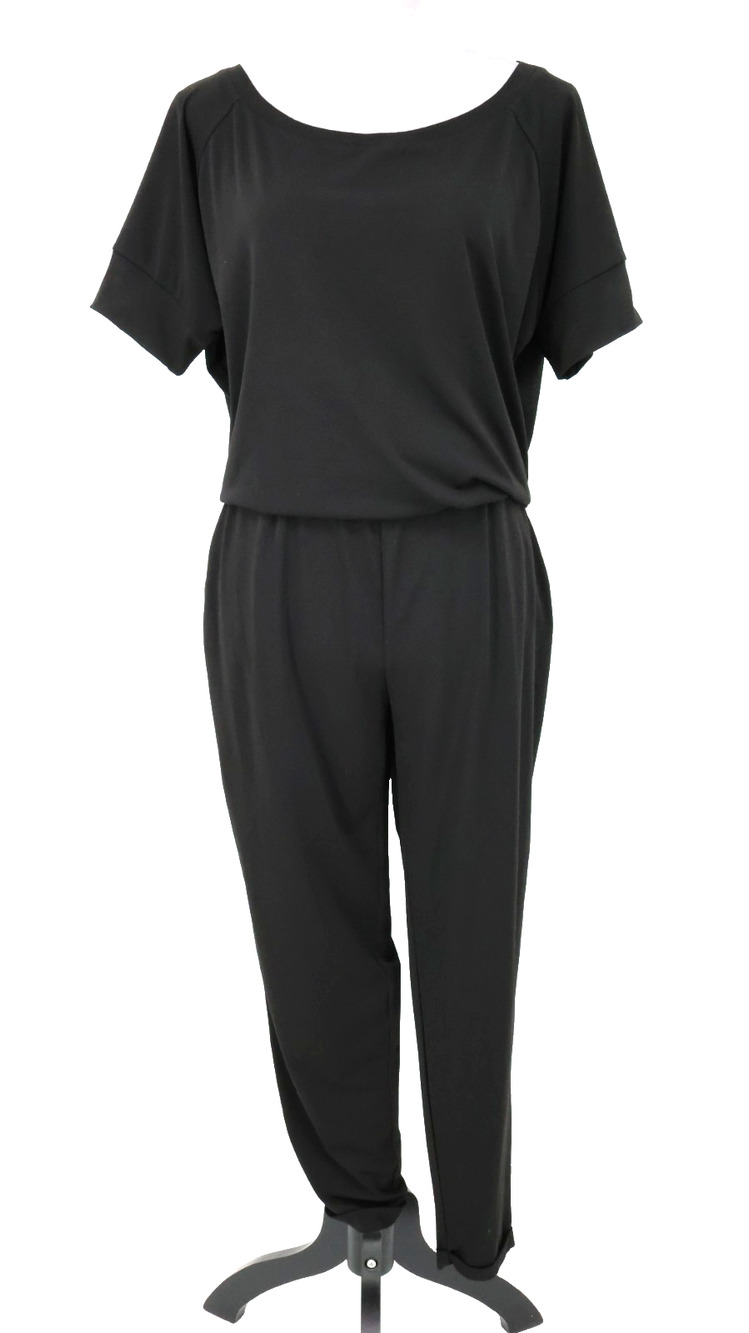 Michael Stars Jumpsuit Womens Medium Black Stretch Knit Pockets Drawstring Waist